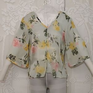 Tramp sheer bell sleeve floral cropped blouse